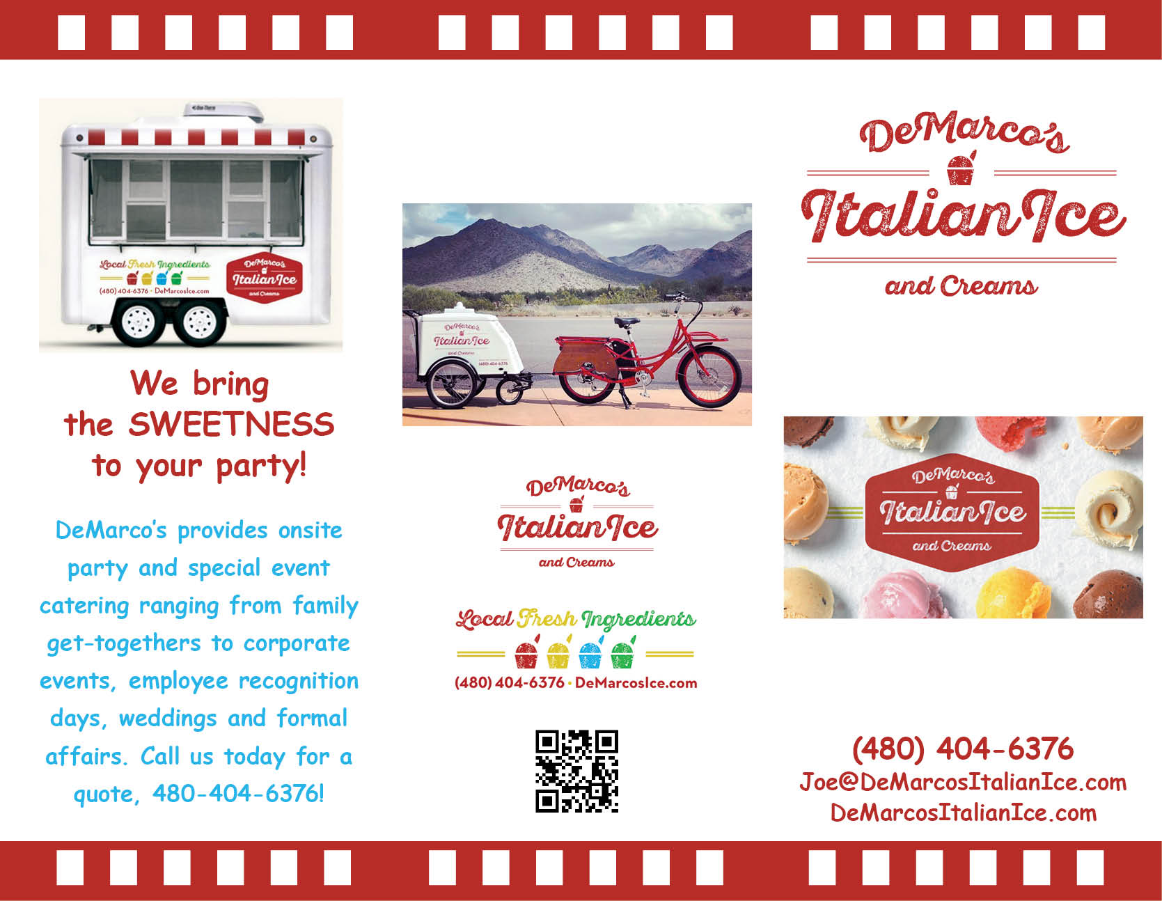 DeMarcos Italian Ice and Creams, trifold brochure, outside