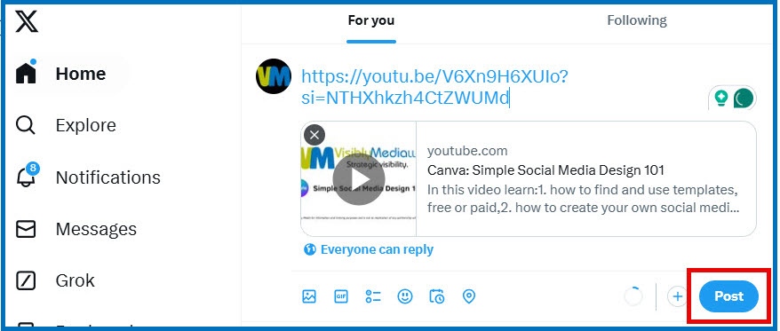 Visibly Media X how to post a video link method 2 direct post2