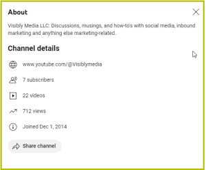 Visibly Media YouTube 101 how to find join date about information channel details