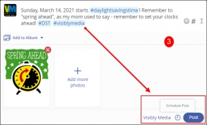 Visibly Media schedule a post to your mewe page step 3