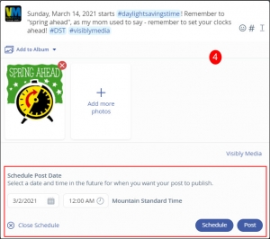 Visibly Media schedule a post to your mewe page step 4
